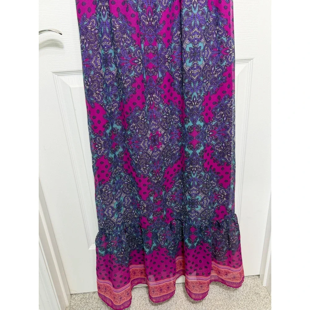 American Eagle Maxi Dress‎ Women Medium Purple Paisley Boho Smocked Back Chiffon